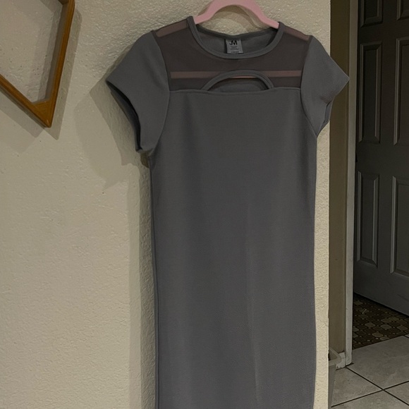 jonathan martin Dresses & Skirts - jonathan martin Gray Mini Sheath Dress with Mesh Yoke